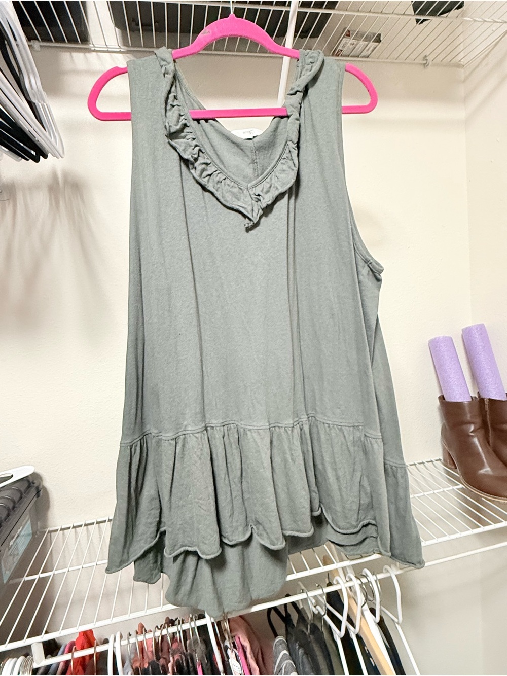 Terra & Sky Sage Green Ruffle V-Neck Tank